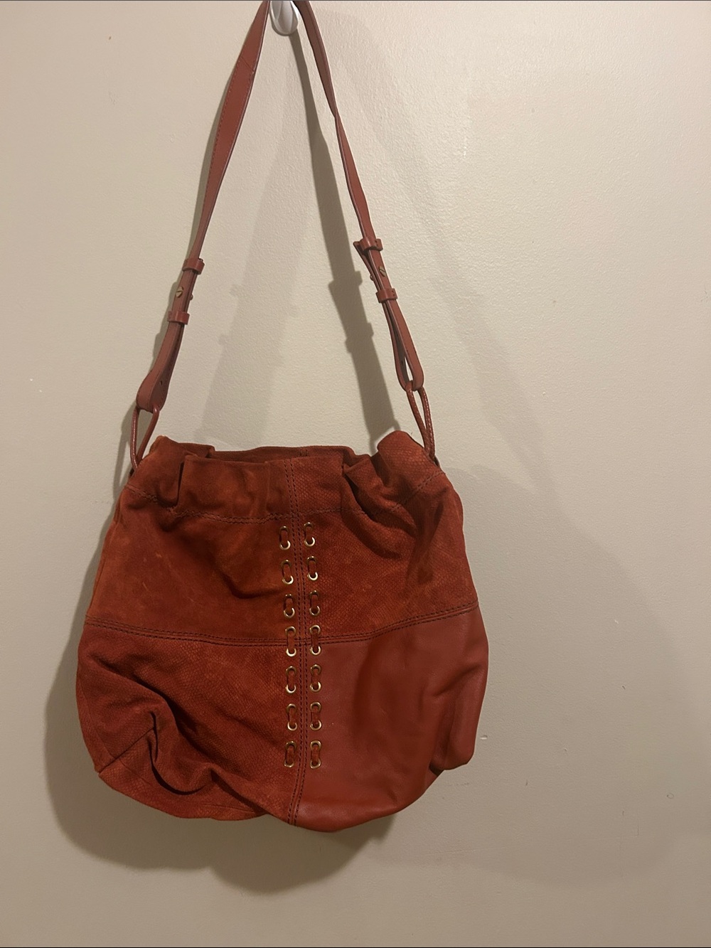 Fossil Rust Suede & Leather Eyelet Shoulder Bag